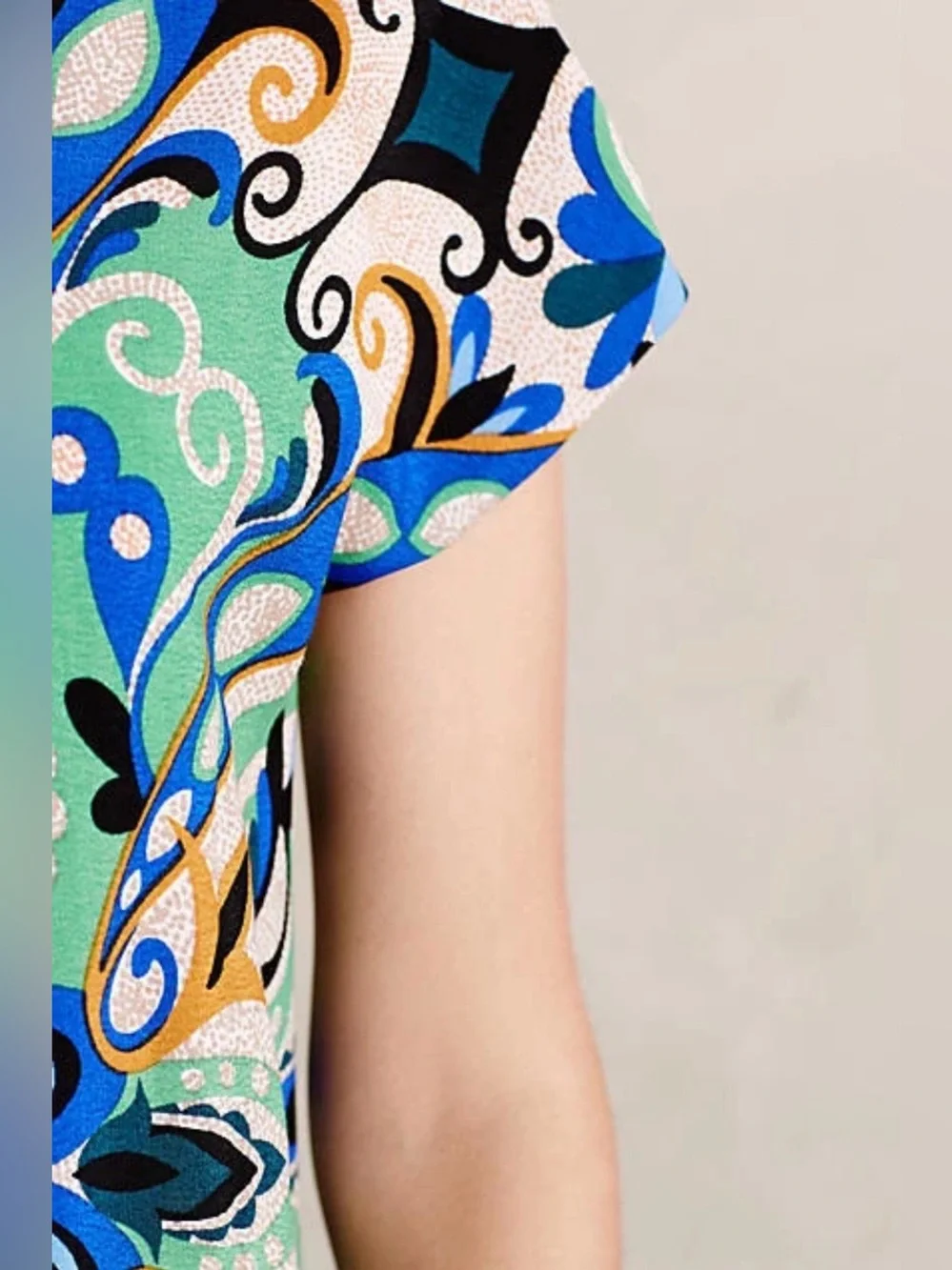 Anthropologie Maeve Folksong Green Blue Multi Paisley V-Neck Shift Dress EUC XS